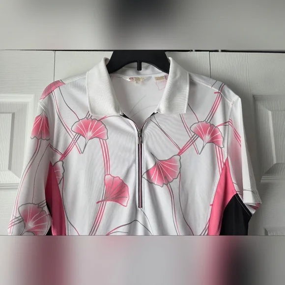 NWOT Monterey Club Polo Golf Pink and Black Floral Top Size XL - Picture 3 of 11